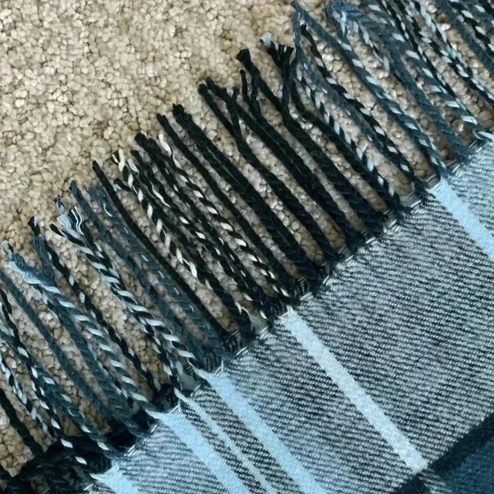 Light blue and black plaid wide scarf/ wrap